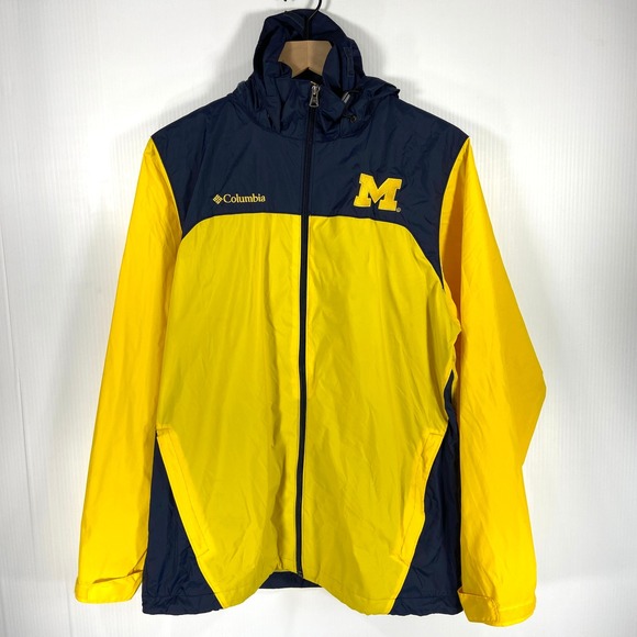 Columbia Yellow Navy Blue Michigan Wolverines Windbreaker Jacket Mens Small - Picture 1 of 9